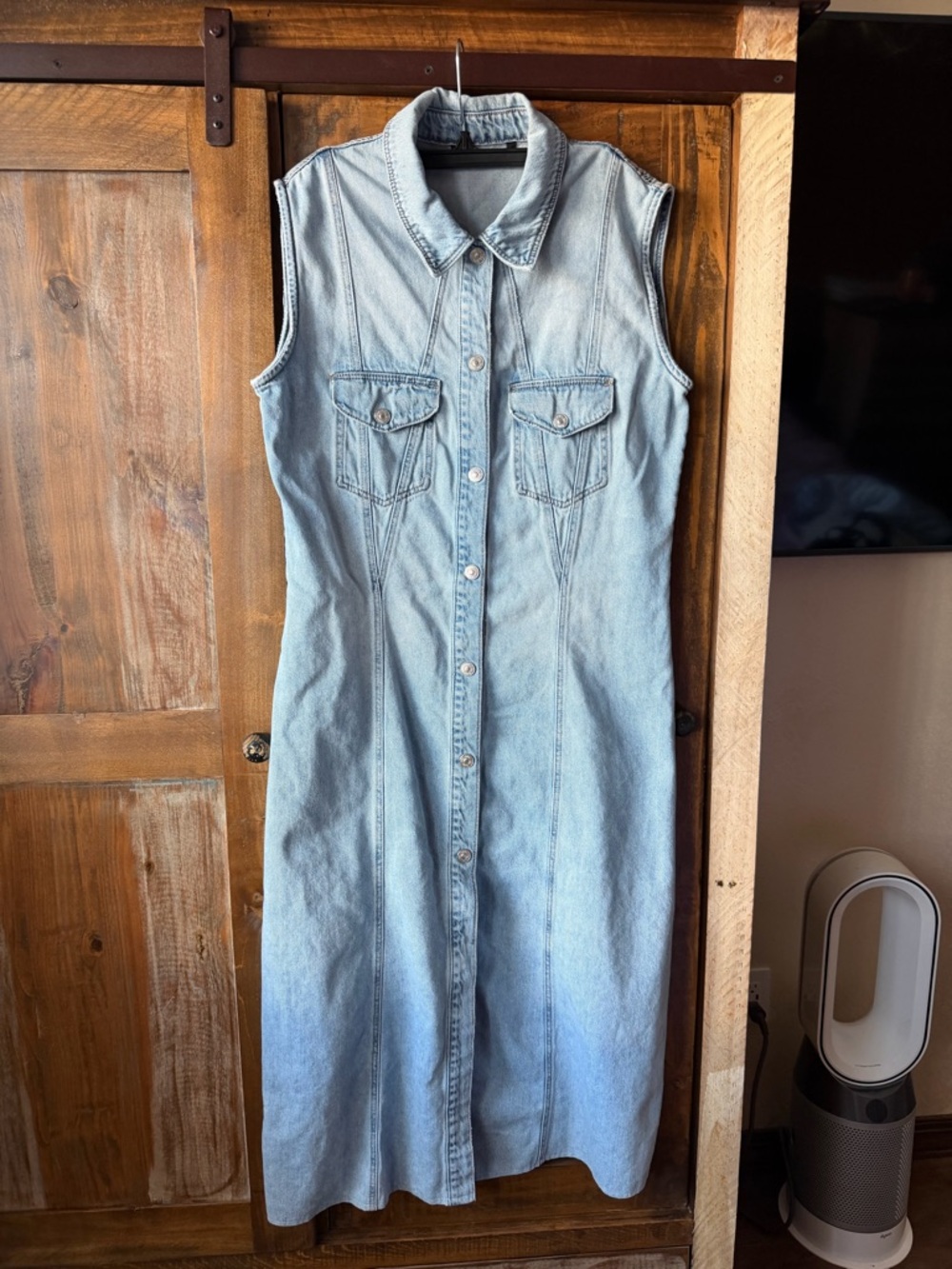 Zara Light Blue Sleeveless Denim Midi Dress XL